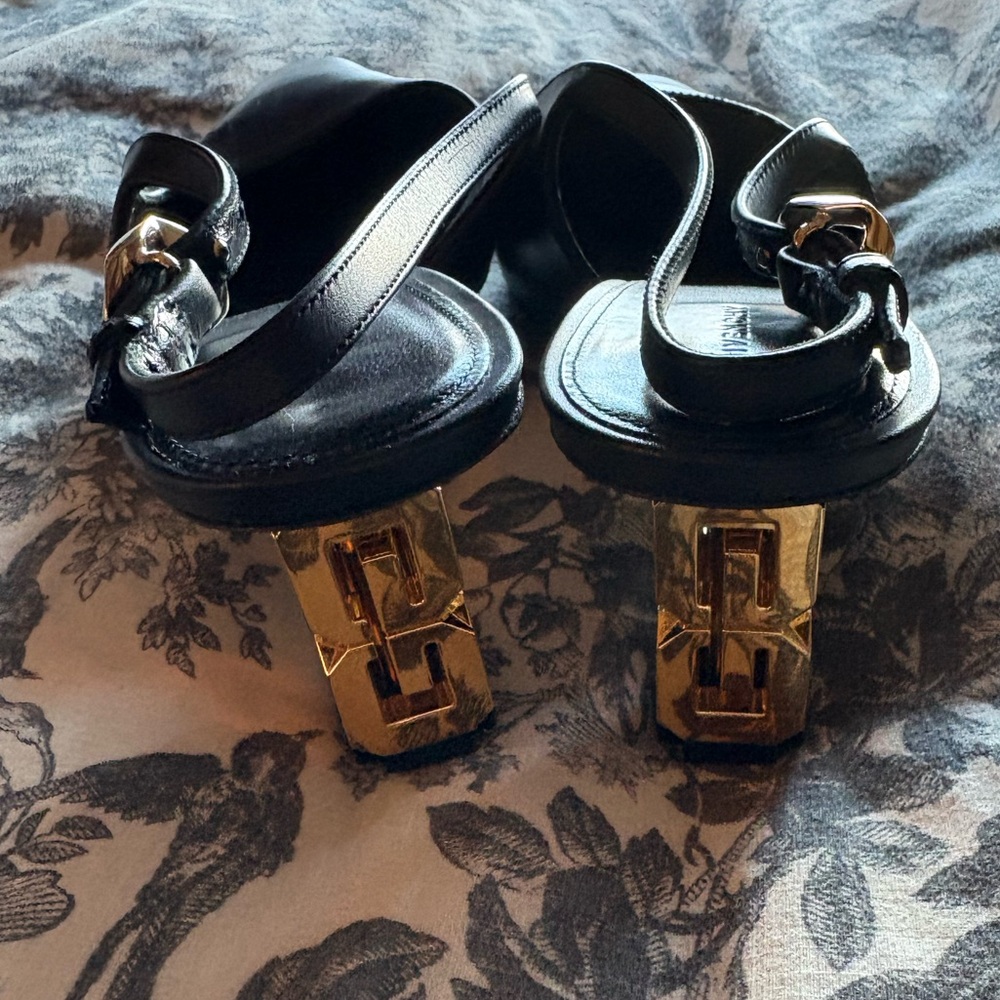 Givenchy G Cube Slingback, Black Leather Gold Heels